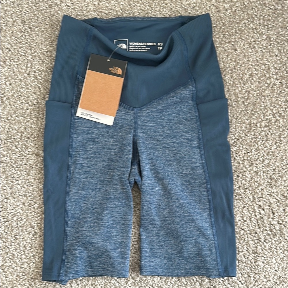 NWT The North Face Blue Leggings High Waist Performance Biker Shorts size XS